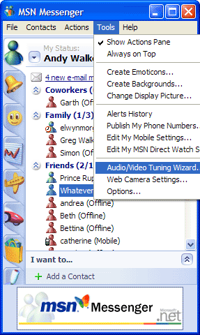 msn messenger audio video tuning wizard